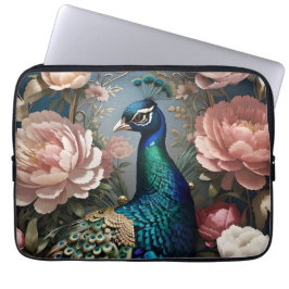Elegant Peacock Rosa Peonies Laptop Fodral