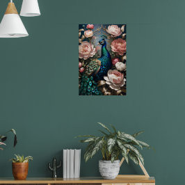 Elegant Peacock Rosa Peonies Poster