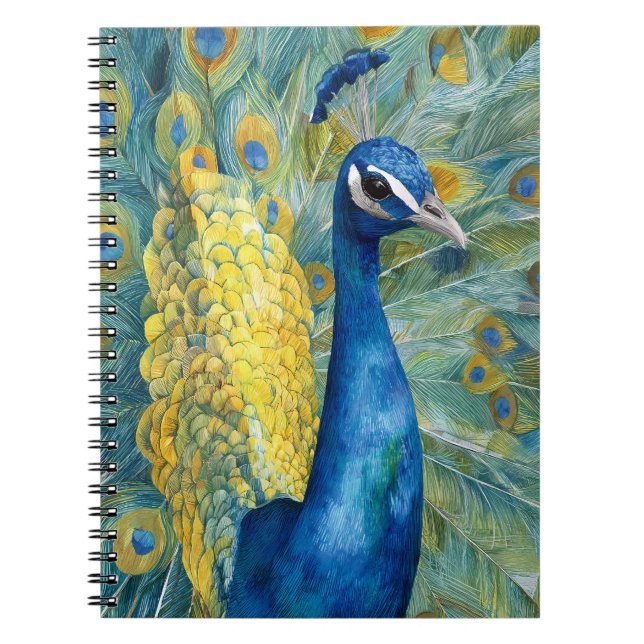 Elegant Peacock Teal Guld Feather Art Anteckningsbok (Framsidan)