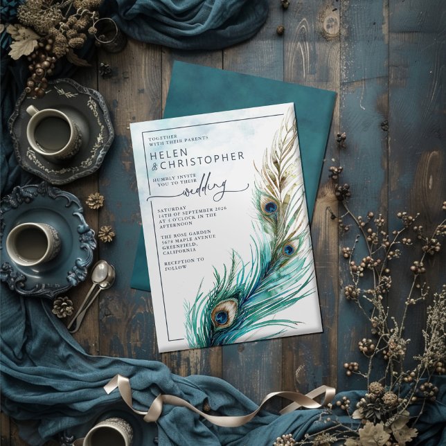 Elegant Peacock & Teal - inbjudan till Lavish Wedd (Skapare uppladdad)