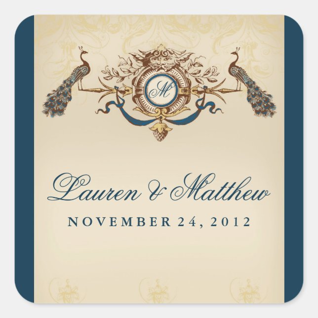 Elegant Peacock-tema Fyrkantigt Klistermärke (Framsida)