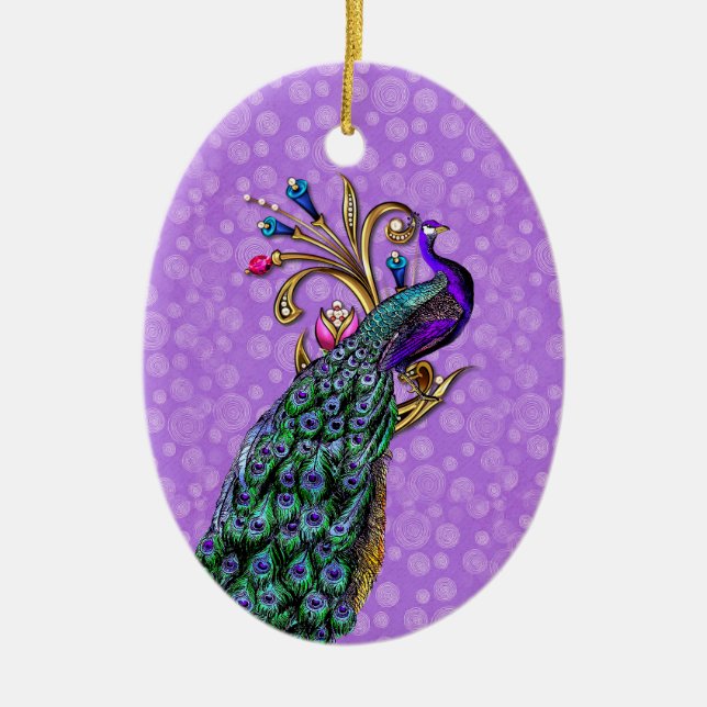 Elegant Peacock vår första julprydnad Julgransprydnad Keramik (Framsidan)