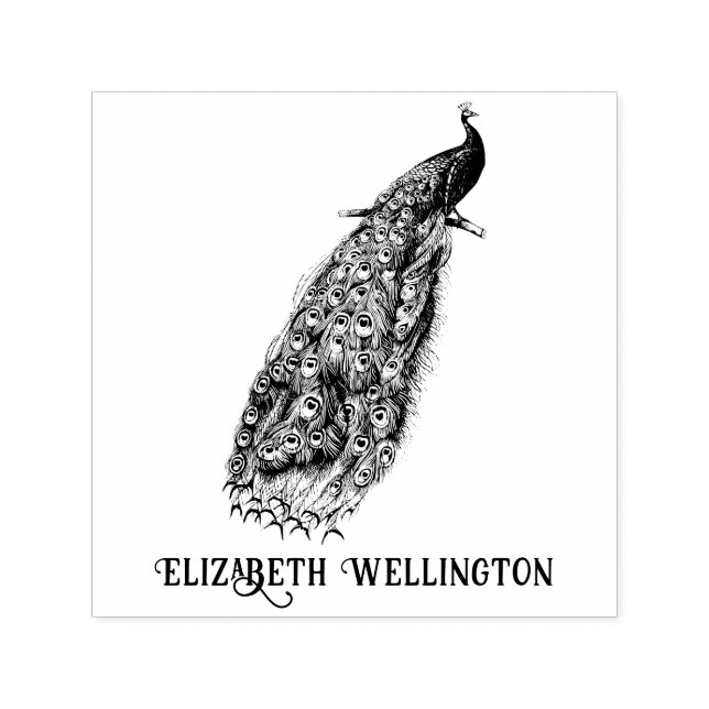 Elegant Peacock vid Gren Namn Självfärgande Stämpel (Design)