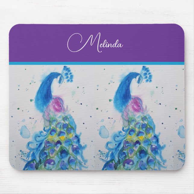 Elegant Peacock Watercolor Blue Painting Musmatta (Framsidan)