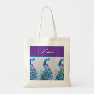 Elegant Peacock Watercolor Blue Painting Tygkasse