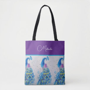 Elegant Peacock Watercolor Blue Painting Tygkasse