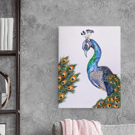 Elegant Peacock Watercolor Rosa Canvastryck