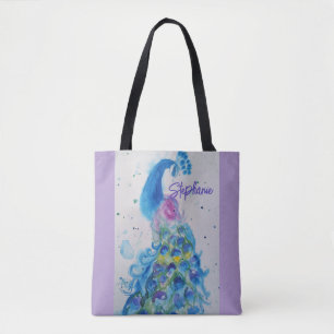 Elegant Peacock Watercolor Womens Pastel Färg Tygkasse