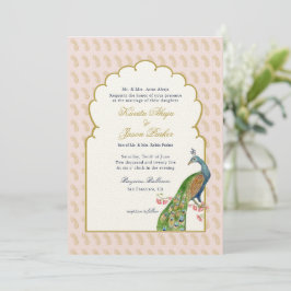 Elegant PeacockPink & Guld Indiska bröllop Inbjudningar