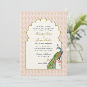Elegant PeacockPink & Guld Indiska bröllop Inbjudningar