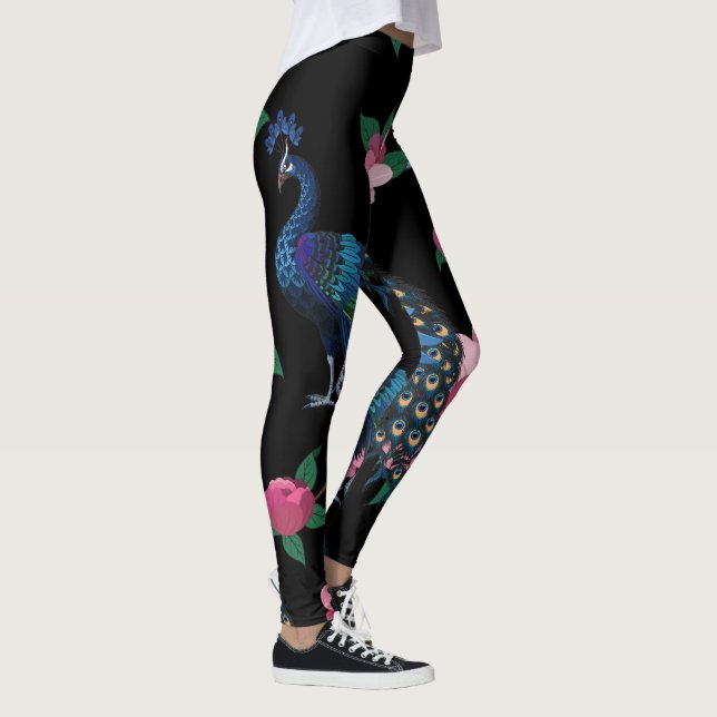Elegant Peacocks och Rosa Flowers Mönster Leggings (Höger)
