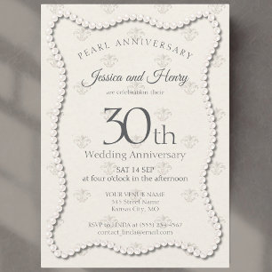 Elegant Pearl 30-års bröllopsdag damast Inbjudningar
