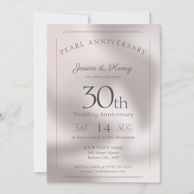 Elegant Pearl 30-års bröllopsdag Inbjudningar (Framsida)