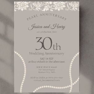 Elegant Pearl 30-års bröllopsdag taupe Inbjudningar
