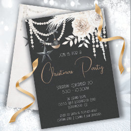 Elegant Pearl Blommigt Black & White jul Party Inbjudningar