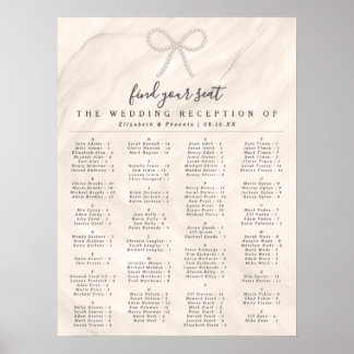 Elegant Pearl Bow Alphabetical Guest Seating Chart Poster