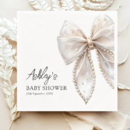 Elegant Pearl Bow Baby Shower Pappersservett