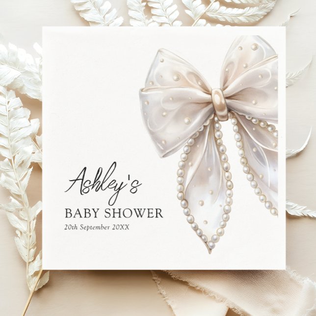 Elegant Pearl Bow Baby Shower Pappersservett (Skapare uppladdad)