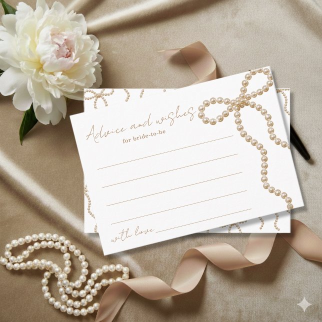 Elegant Pearl Bow Bridal Shower Advice and Wishes Tilläggskort (Skapare uppladdad)
