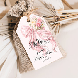 Elegant Pearl Bow Bridal Shower Gift Tags Presentetikett