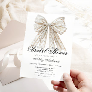 Elegant Pearl Bow Bridal Shower Inbjudningar