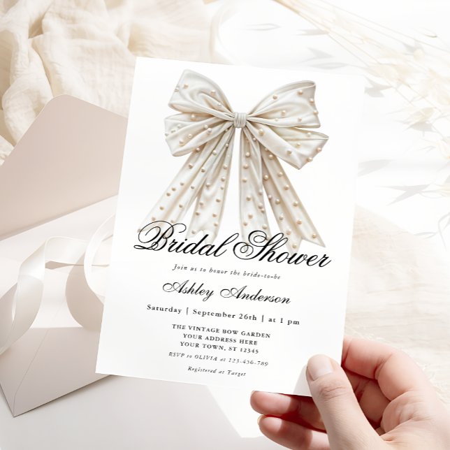 Elegant Pearl Bow Bridal Shower Inbjudningar (Skapare uppladdad)