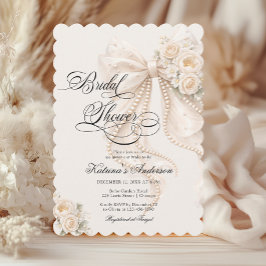 Elegant Pearl Bow Floral Bridal Shower  Inbjudningar