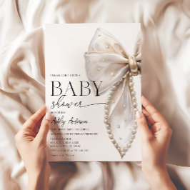 Elegant Pearl Bow Girl Baby Shower Inbjudningar