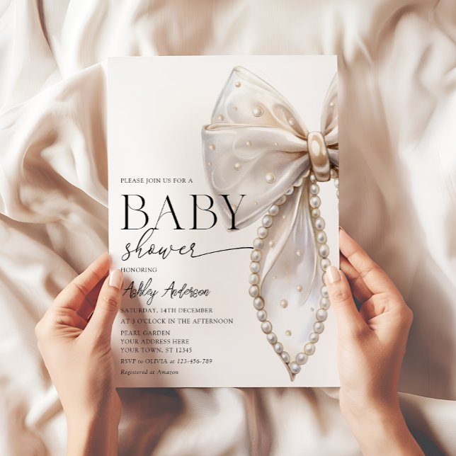 Elegant Pearl Bow Girl Baby Shower Inbjudningar (Skapare uppladdad)