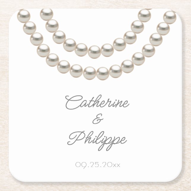 Elegant Pearl Bröllop Underlägg Papper Kvadrat (Framsidan)