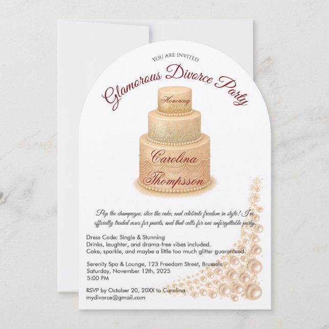 Elegant Pearl & Glitter Divorce Party Glamous Inbjudningar (Framsida)