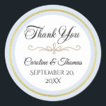 Elegant Pearl Gold Script Wedding Romantic Pearls Runt Klistermärke<br><div class="desc">Celebrate your special day in timeless style with this elegant wedding invitation featuring a luxurious pearl and gold design. The graceful gold flourish divider, delicate pearl accents, and soft grey background create a refined and romantic aesthetic. With a beautiful calligraphy font for the couple's names and a classic serif layout...</div>