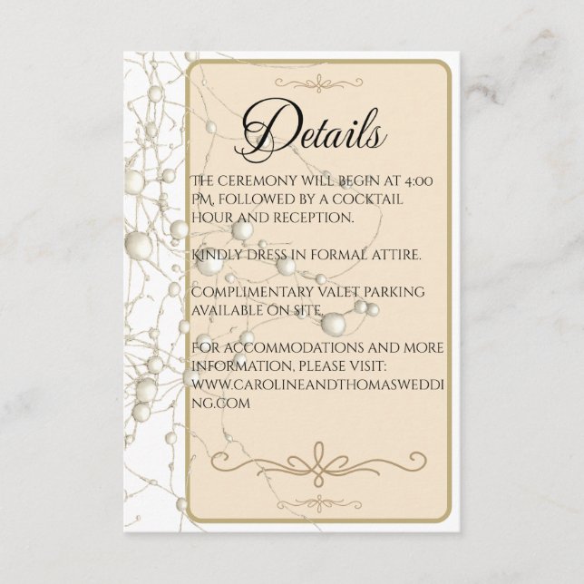 Elegant Pearl Gold Script Wedding Romantic Pearls Tilläggskort (Framsida)