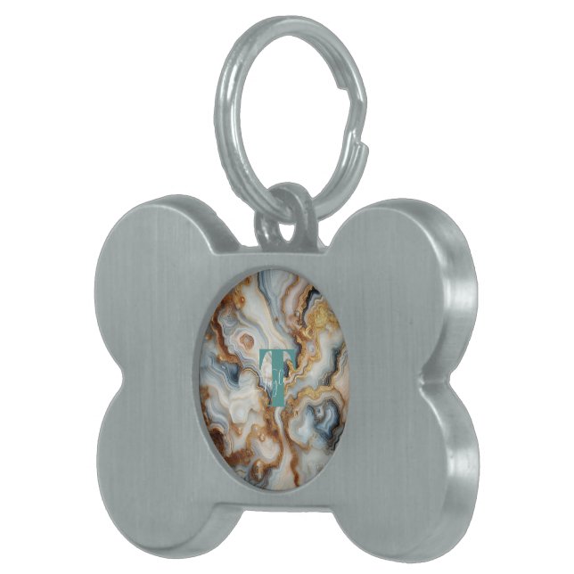 Elegant Pearl Golden Agate Anpassningsbar Monogram ID-bricka Husdjur (Högra Framsidan)