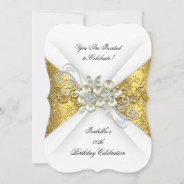 Elegant Pearl Gult Guld White Diamond Birthday Inbjudningar