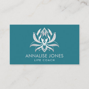 Elegant Pearl Lotus Flower på Teal Blue Visitkort