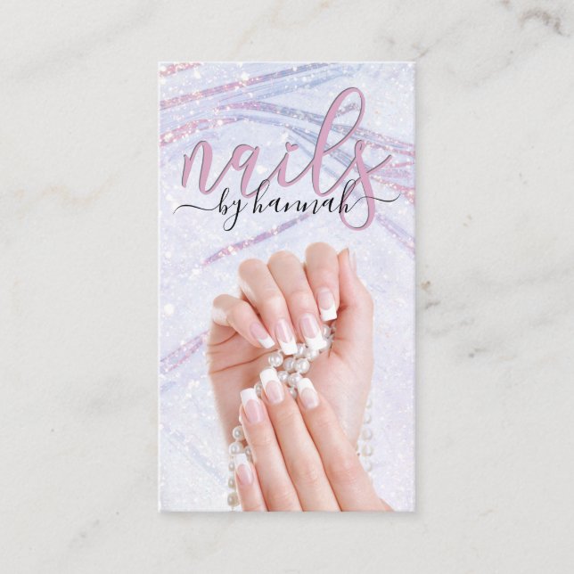 Elegant Pearl Nail Technician Chic Visitkort (Framsida)