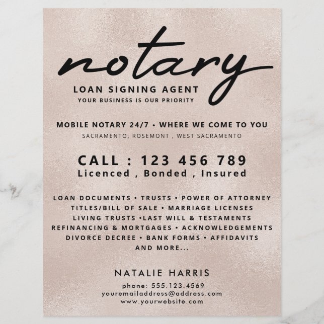 Elegant Pearl Notary Loan Agent Flyer (Framsidan)