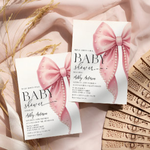 Elegant Pearl Rosa Bow Girl Baby Shower Inbjudningar