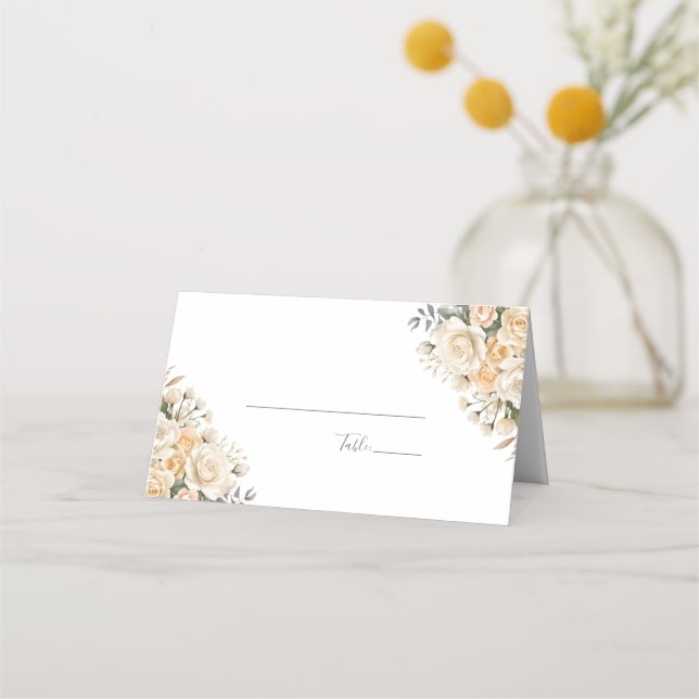 Elegant Pearl White och Elfenbenskusten Ro Bröllop Placeringskort (Baksida)