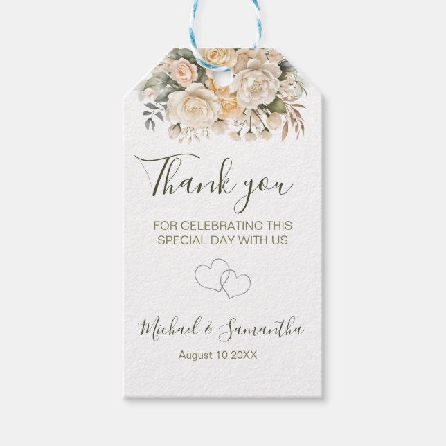 Elegant Pearl White och Elfenbenskusten Ro Bröllop Presentetikett (Framsidan)