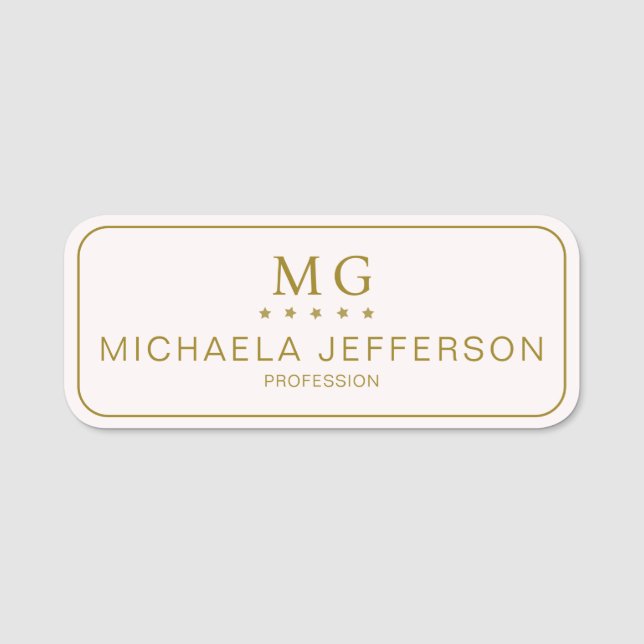 Elegant Pearl White och Guld Monogram Professionel Namnbricka (Framsida)