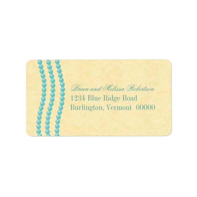Elegant Pearls Adressetiketter, Aqua Adressetikett (Framsidan)