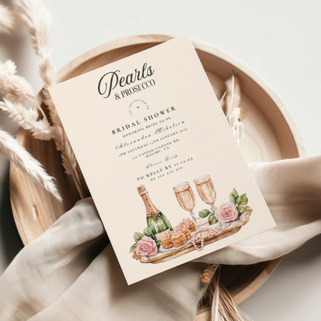 Elegant Pearls and Prosecco Bridal Shower Inbjudningar (Skapare uppladdad)