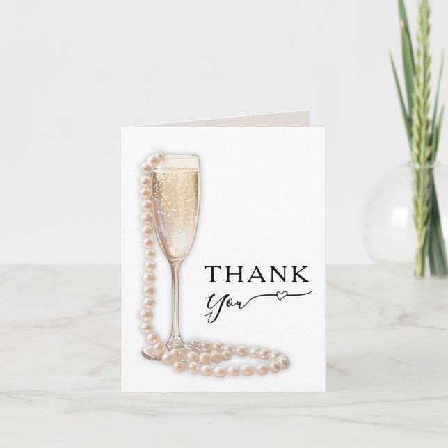 Elegant Pearls and Prosecco Bridal Shower Tack Kort (Framsida)