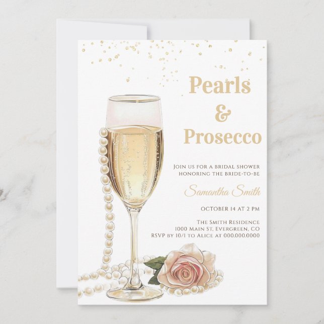 Elegant Pearls and Prosecco party Bridal Shower  Inbjudningar (Framsida)