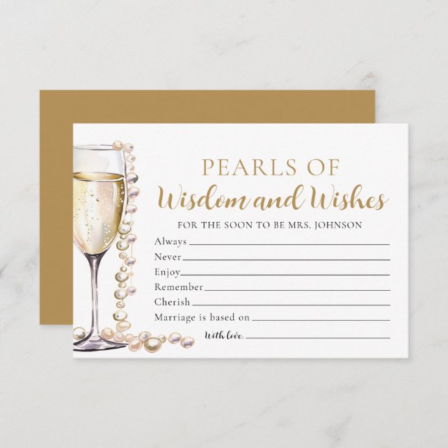 Elegant Pearls and Prosecco Pearals of Wisdom Card Inbjudningar (Fram/baksida)