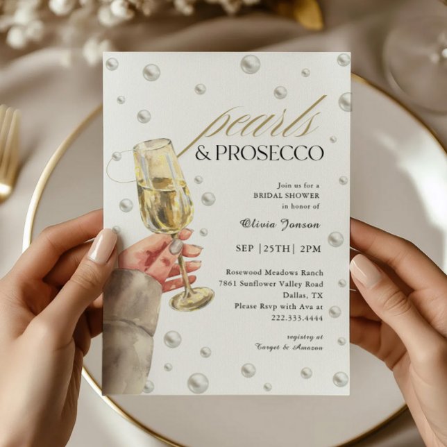 Elegant Pearls och Prosecco Brunch Möhippa Inbjudningar (Skapare uppladdad)
