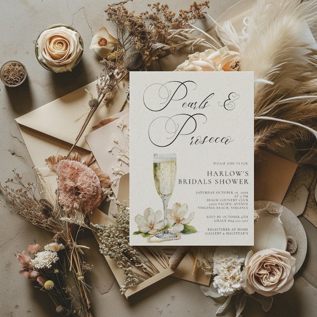 Elegant Pearls och Prosecco Möhippa Inbjudningar (Skapare uppladdad)