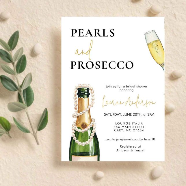 Elegant Pearls och Prosecco Möhippa Inbjudningar (Skapare uppladdad)